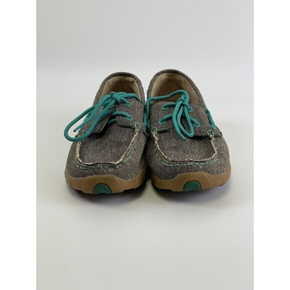Twisted X Eco Boat Shoe Driving Mocs Brown Canvas Teal Lace Up Comfort Womens 6 - Picture 3 of 11